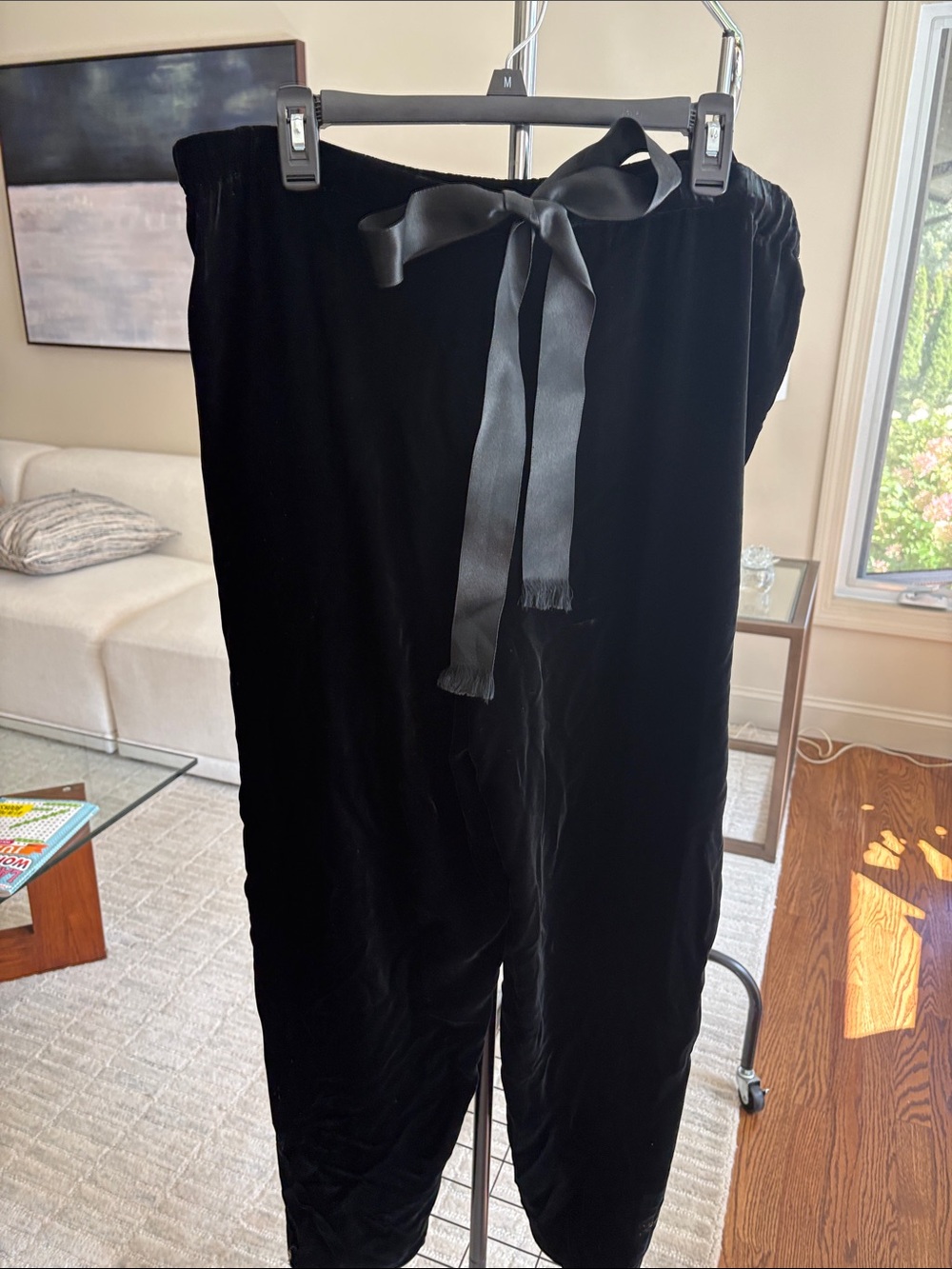 Saks Fifth Avenue Black Velvet Tie-Waist Joggers